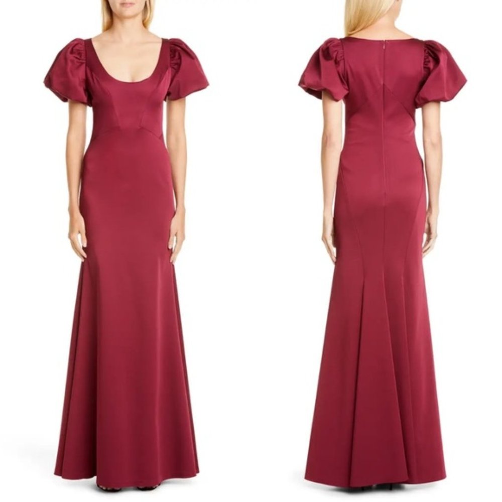 Zac Posen Erin Scoop Neck Puff Sleeve Trumpet Gown